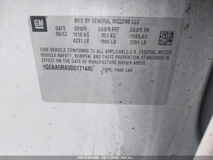 2013 CADILLAC ATS VIN: 1G6AA5RA9D0171445