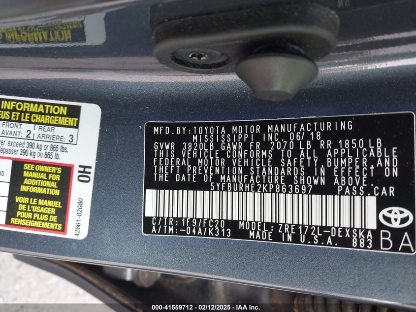 2019 TOYOTA COROLLA SE - 5YFBURHE2KP863697