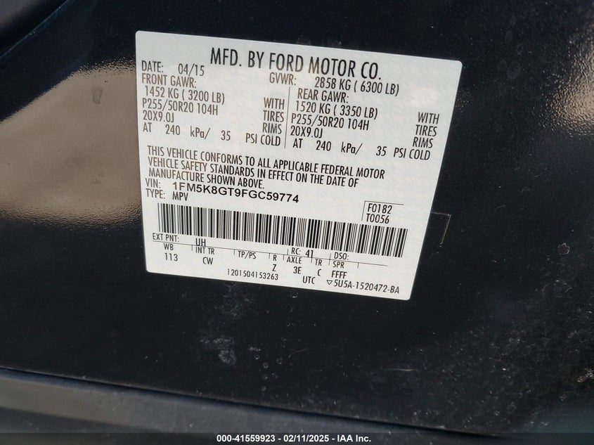 2015 FORD EXPLORER SPORT - 1FM5K8GT9FGC59774