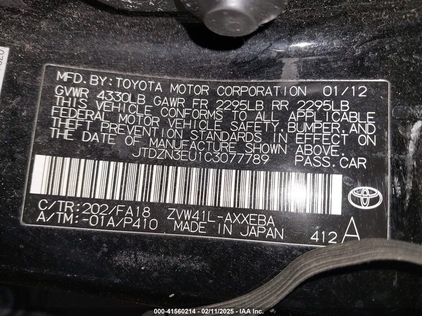 2012 TOYOTA PRIUS V VIN: JTDZN3EU1C3077789