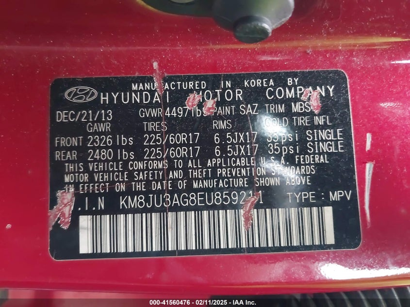 2014 HYUNDAI TUCSON SE - KM8JU3AG8EU859211