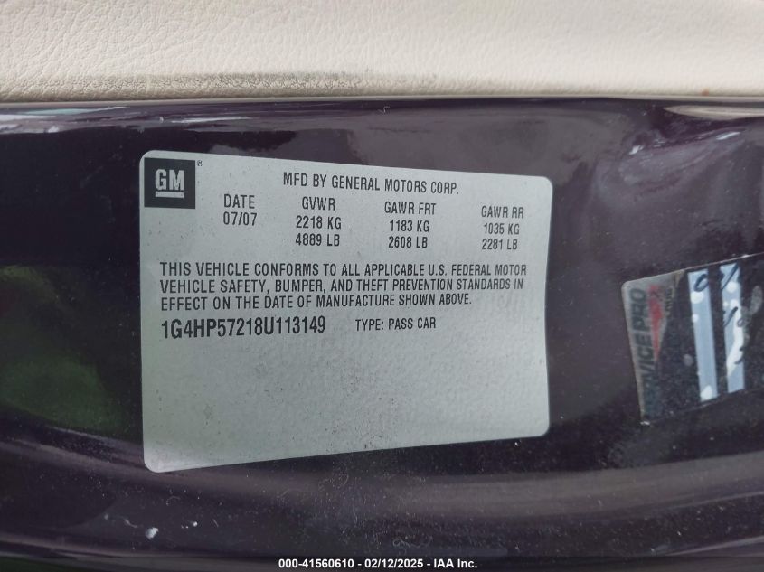 2008 Buick Lucerne Cx VIN: 1G4HP57218U113149 Lot: 41560610