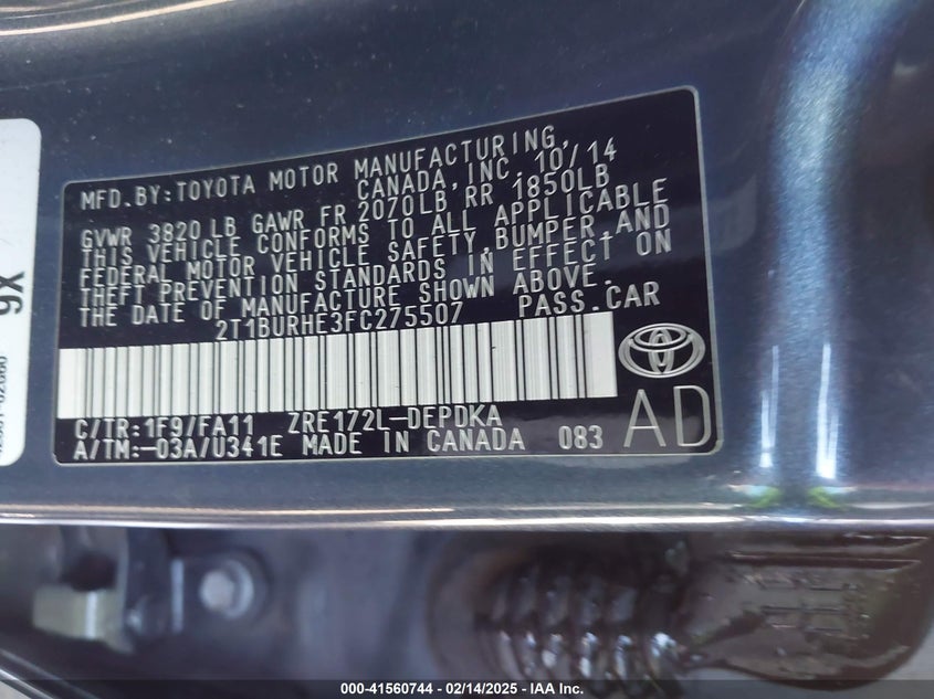 2015 TOYOTA COROLLA L - 2T1BURHE3FC275507