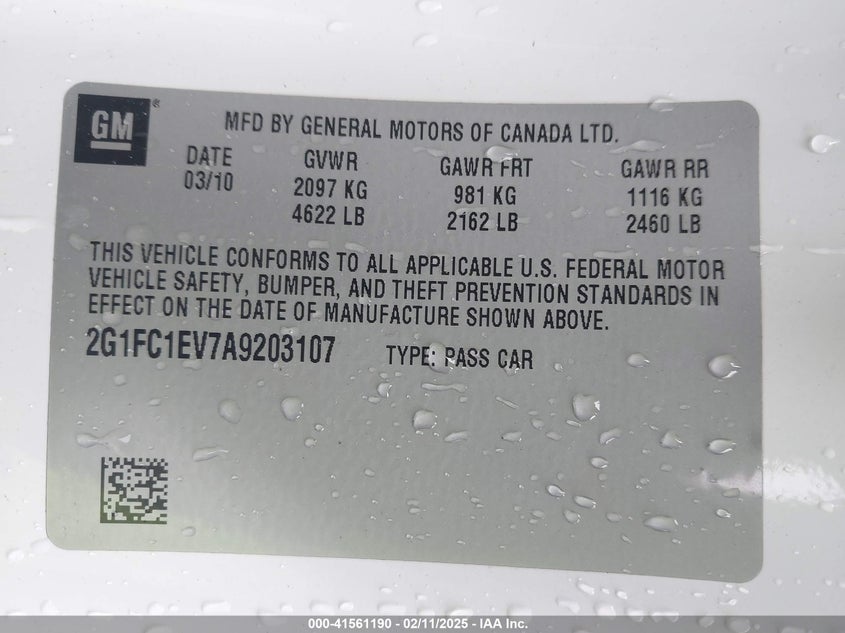 2010 CHEVROLET CAMARO VIN: 2G1FC1EV7A9203107