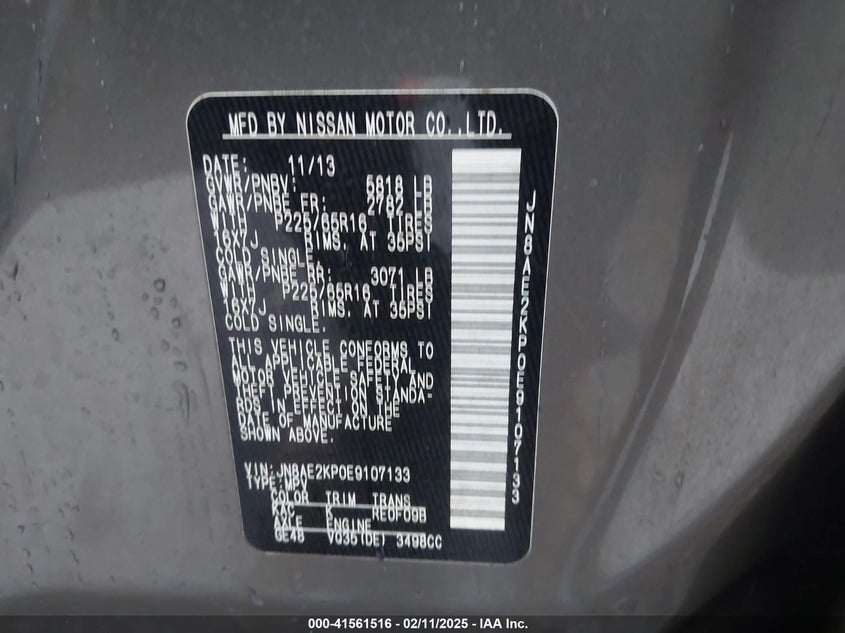 2014 NISSAN QUEST VIN: JN8AE2KP0E9107133