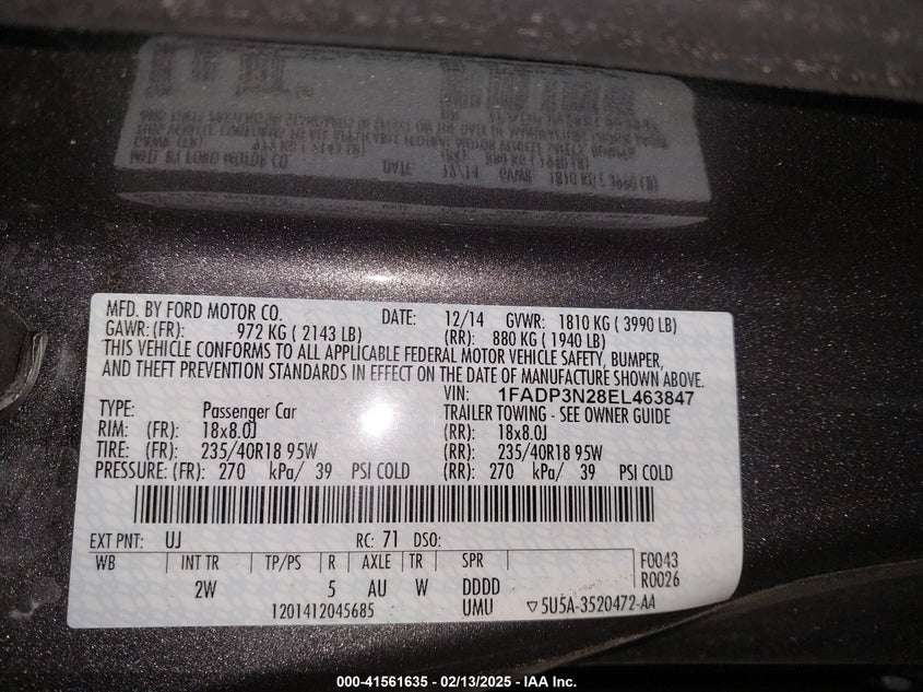2014 FORD FOCUS VIN: 1FADP3N28EL463847