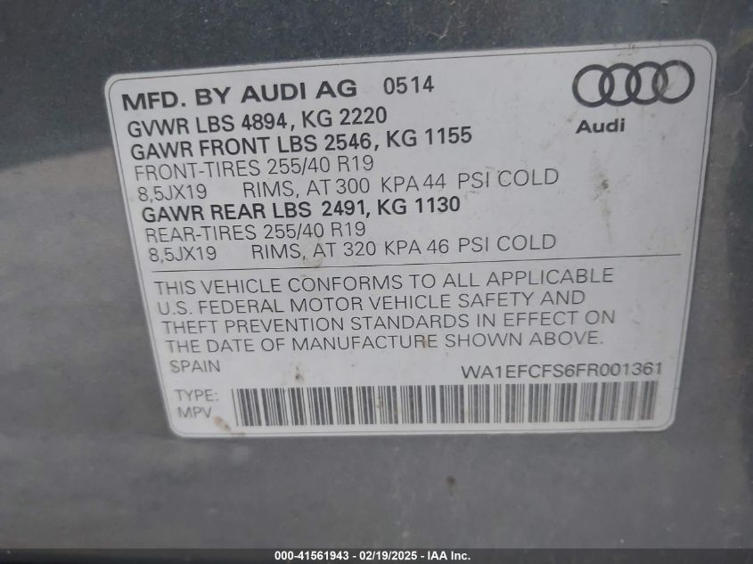 2015 AUDI Q3 2.0T PREMIUM PLUS - WA1EFCFS6FR001361