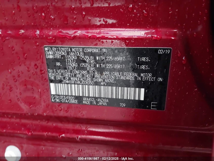 2019 TOYOTA RAV4 LE - JTMH1RFV4KJ008350