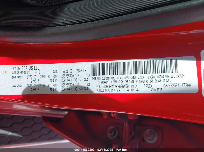 2019 RAM 1500 VIN: 1C6SRFMTXKN626450