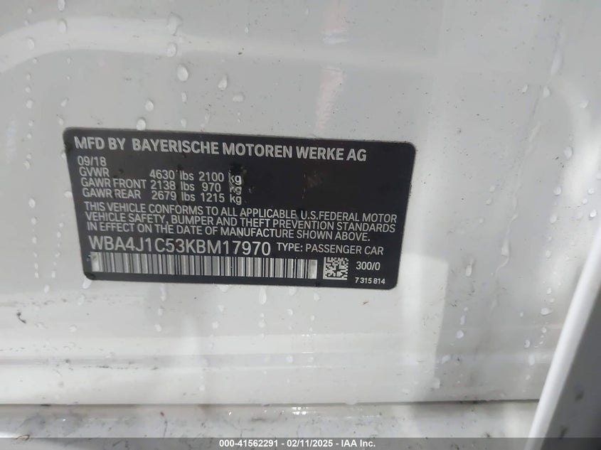 2019 BMW 430I GRAN COUPE VIN: WBA4J1C53KBM17970