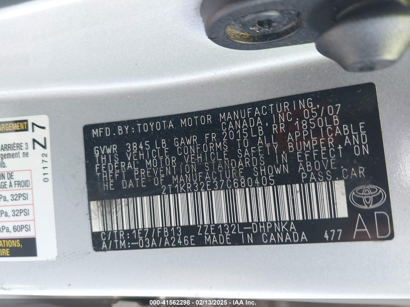 2007 TOYOTA MATRIX VIN: 2T1KR32E37C680405
