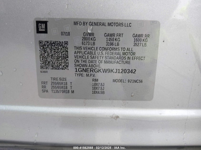 2019 CHEVROLET TRAVERSE 1LT - 1GNERGKW9KJ120342