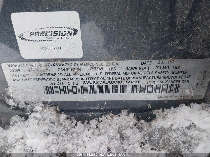 2010 Volkswagen Jetta Se VIN: 3VWRZ7AJ8AM056969 Lot: 41562580