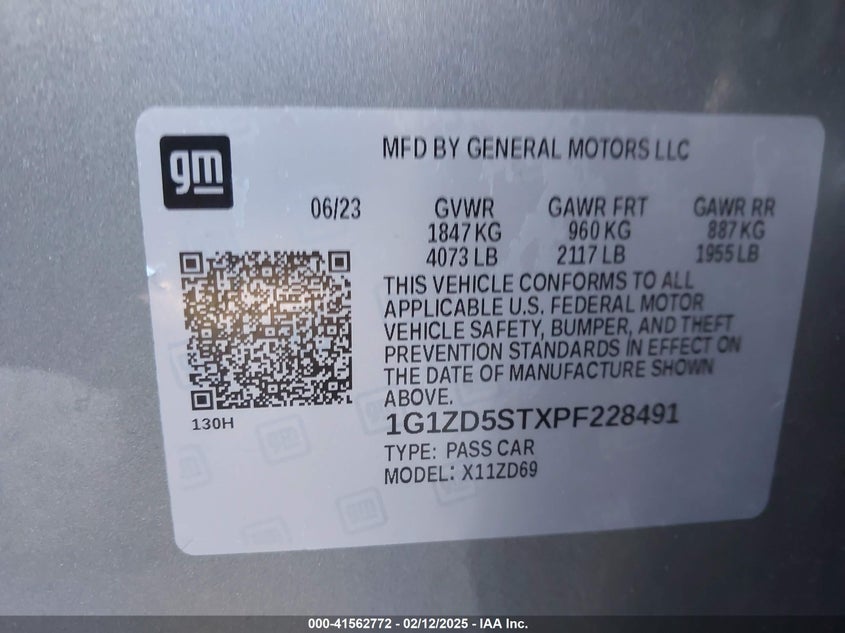 2023 CHEVROLET MALIBU VIN: 1G1ZD5STXPF228491