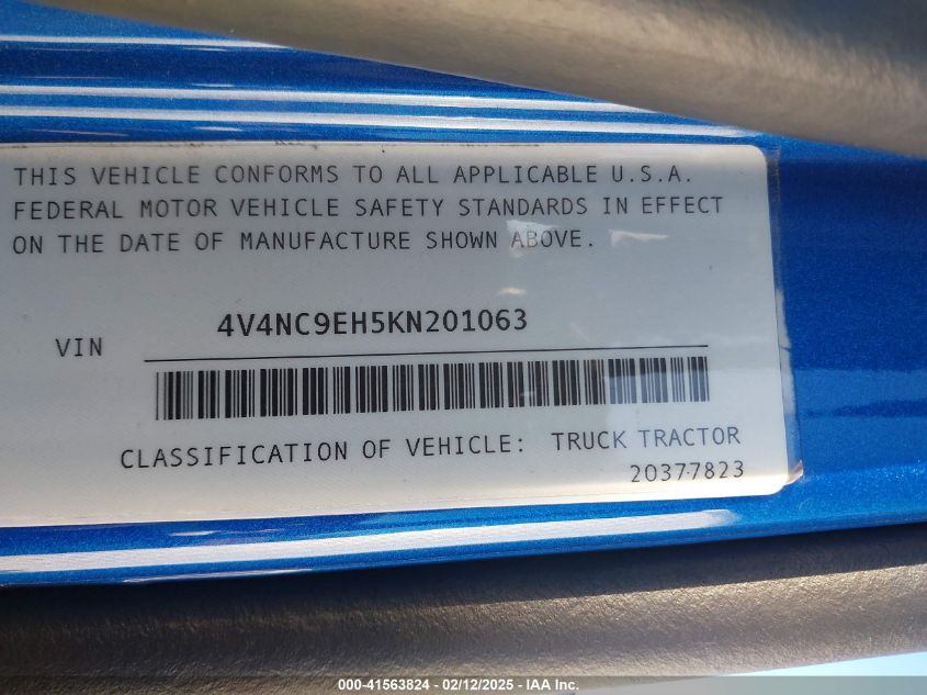 2019 Volvo Vn VIN: 4V4NC9EH5KN201063 Lot: 41563824