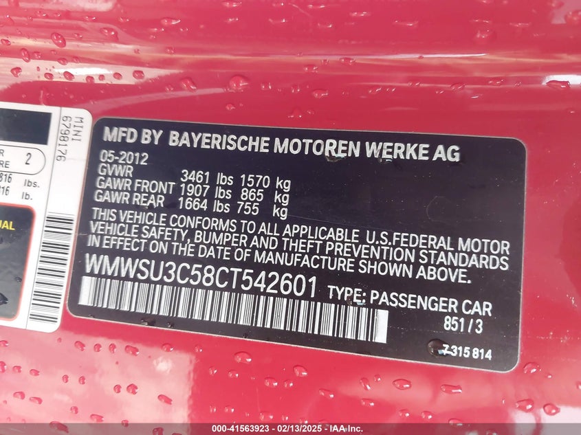 2012 MINI COOPER VIN: WMWSU3C58CT542601