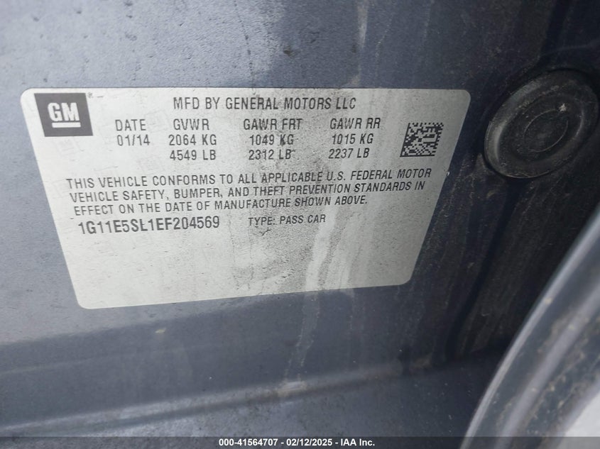 2014 CHEVROLET MALIBU VIN: 1G11E5SL1EF204569