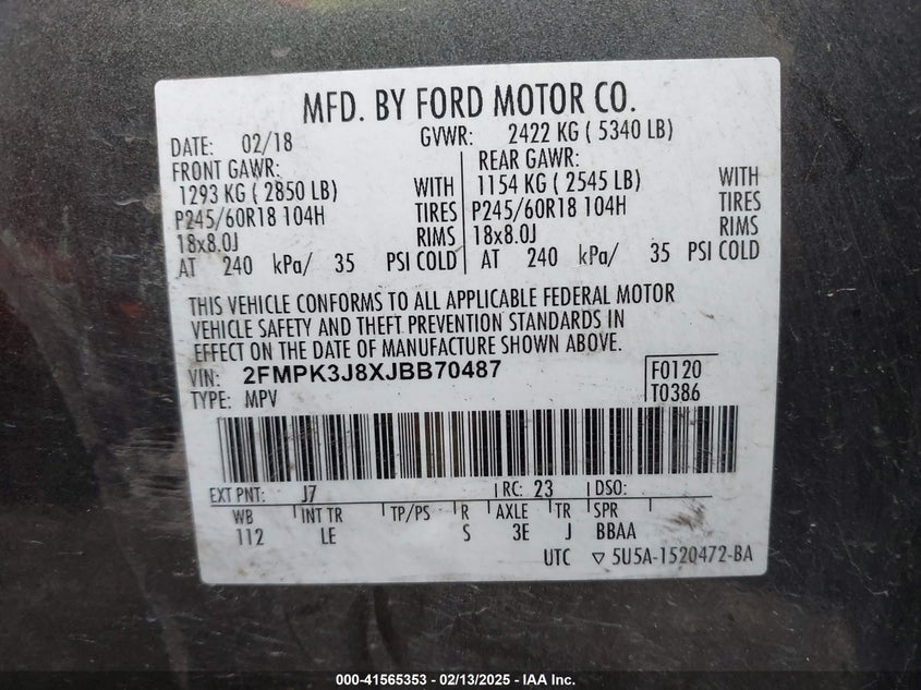 2018 FORD EDGE SEL - 2FMPK3J8XJBB70487