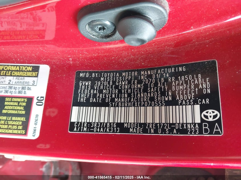 2014 TOYOTA COROLLA LE - 5YFBURHEXEP070555