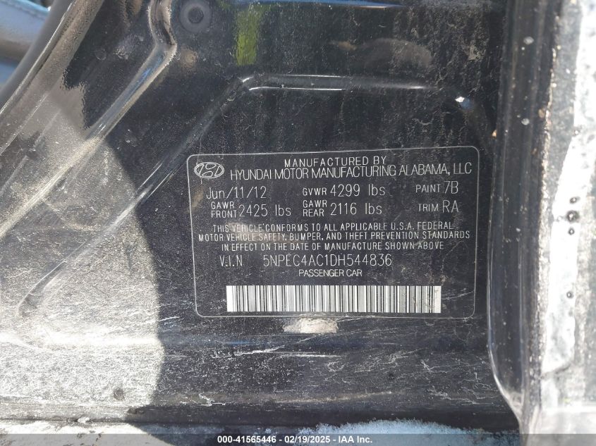 2013 Hyundai Sonata Limited VIN: 5NPEC4AC1DH544836 Lot: 41565446