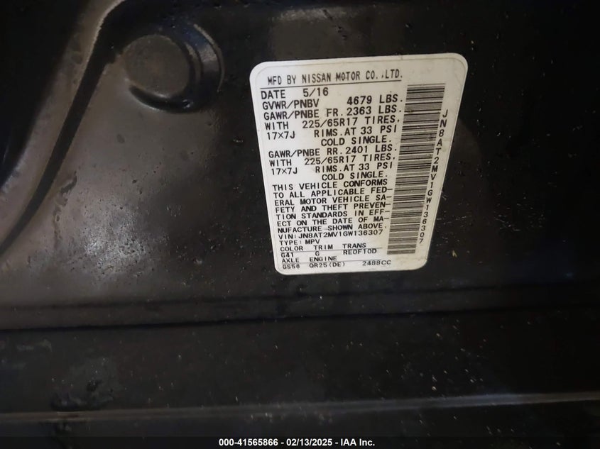 2016 NISSAN ROGUE S - JN8AT2MV1GW136307