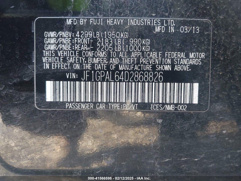2013 SUBARU IMPREZA 2.0I SPORT PREMIUM - JF1GPAL64D2868826