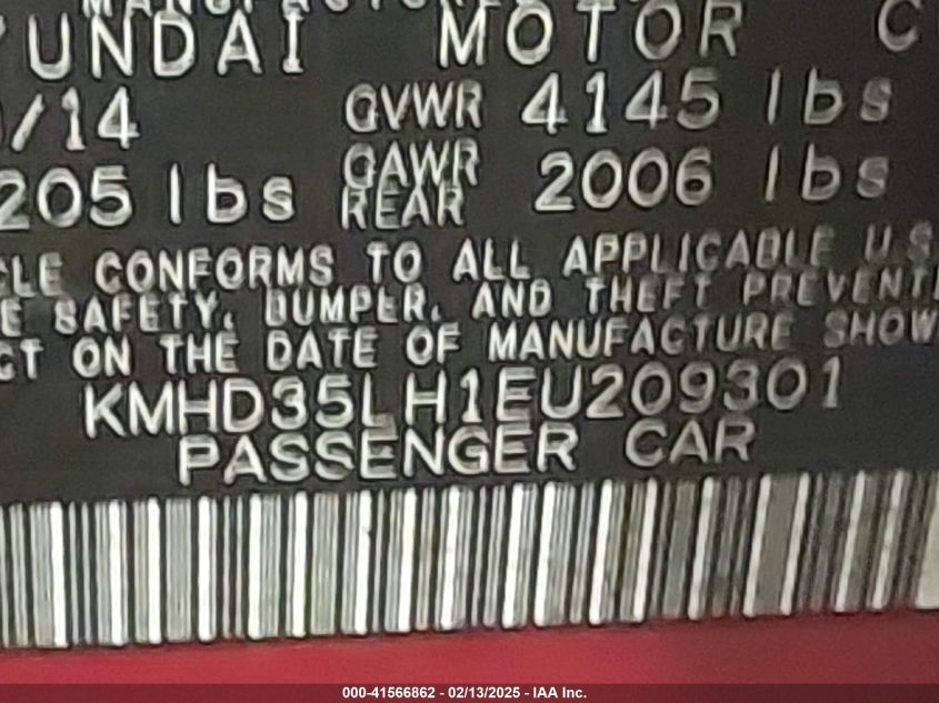 2014 Hyundai Elantra Gt VIN: KMHD35LH1EU209301 Lot: 41566862