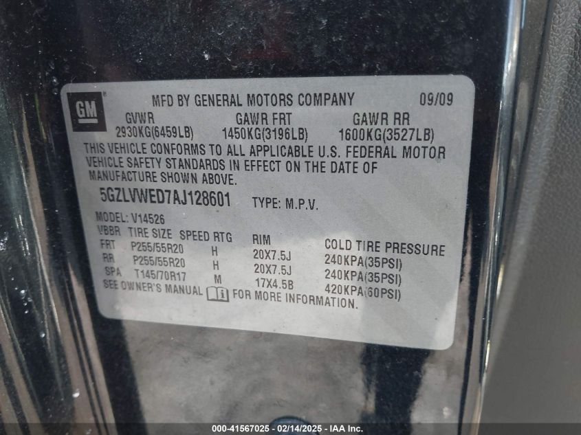 2010 Saturn Outlook Xr-L Premium VIN: 5GZLVWED7AJ128601 Lot: 41567025