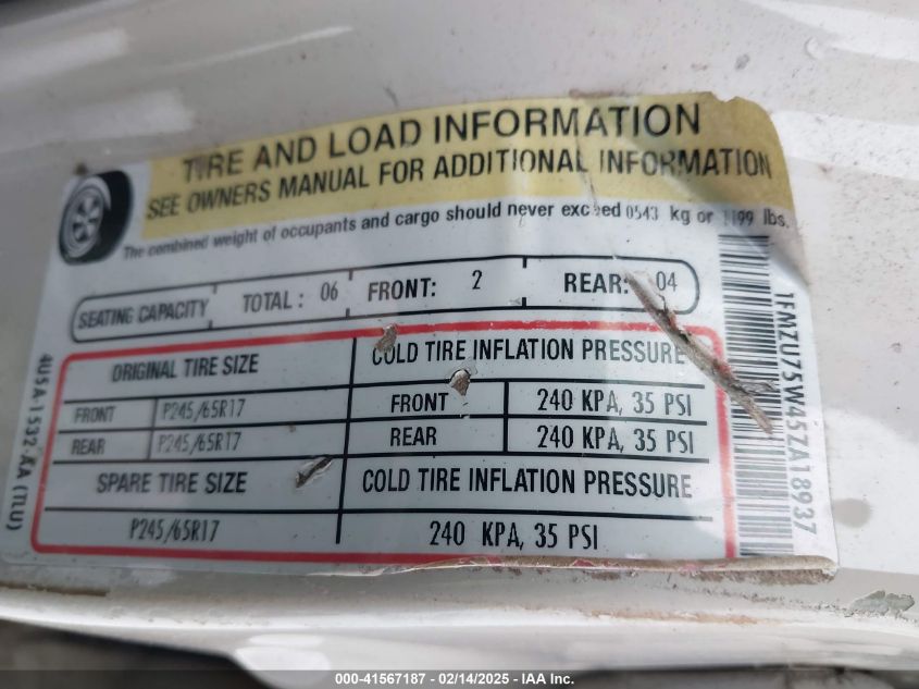 2005 Ford Explorer Limited VIN: 1FMZU75W45ZA18937 Lot: 41567187