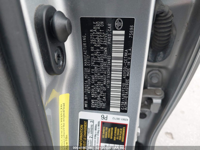 2017 TOYOTA CAMRY VIN: 4T1BF1FK0HU734403