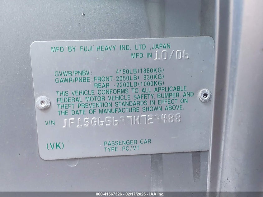 2007 Subaru Forester 2.5X VIN: JF1SG65697H729488 Lot: 41567326