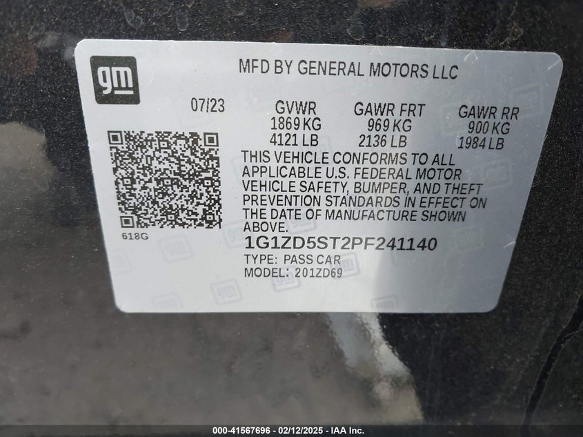 2023 CHEVROLET MALIBU VIN: 1G1ZD5ST2PF241140