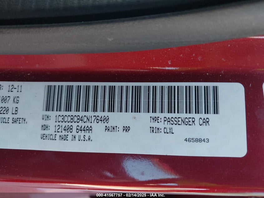 2012 CHRYSLER 200 VIN: 1C3CCBCB4CN176400