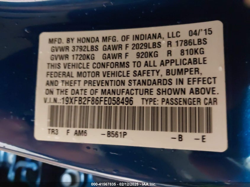 2015 HONDA CIVIC EX - 19XFB2F86FE058496