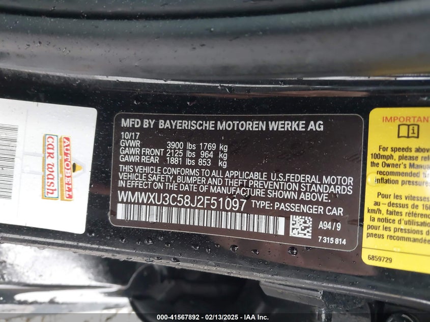 2018 Mini Hardtop Cooper S VIN: WMWXU3C58J2F51097 Lot: 41567892