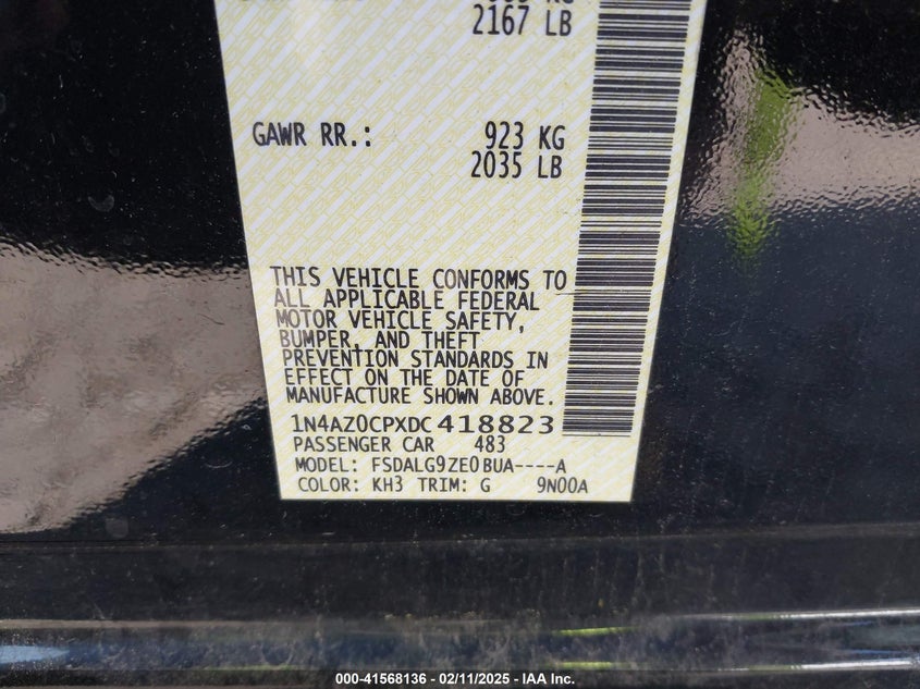 2013 NISSAN LEAF VIN: 1N4AZ0CPXDC418823