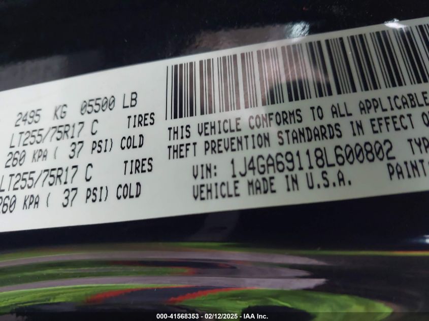 2008 Jeep Wrangler Unlimited Rubicon VIN: 1J4GA69118L600802 Lot: 41568353