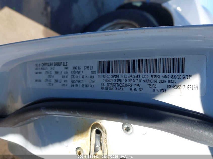2012 RAM 1500 VIN: 1C6RD7FT0CS231499