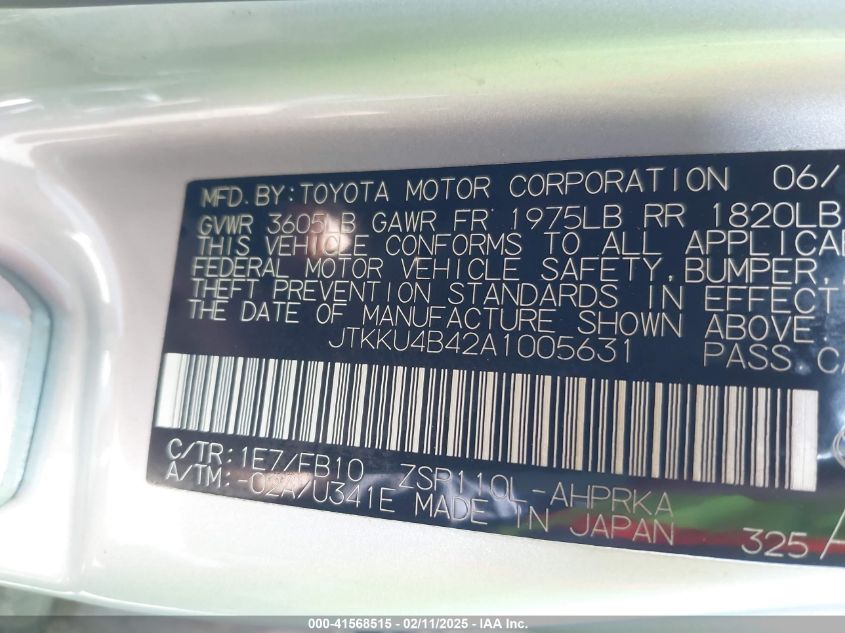 2010 Scion Xd VIN: JTKKU4B42A1005631 Lot: 41568515