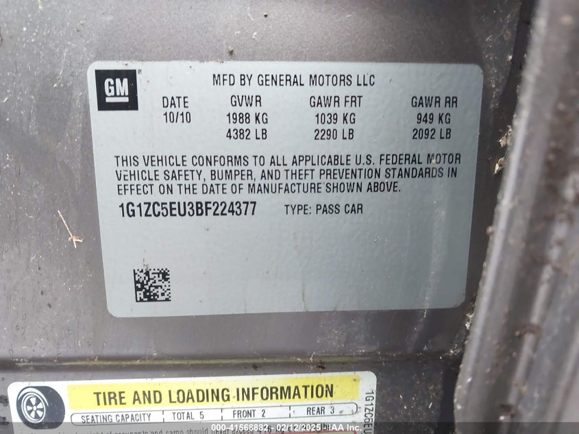 2011 CHEVROLET MALIBU VIN: 1G1ZC5EU3BF224377