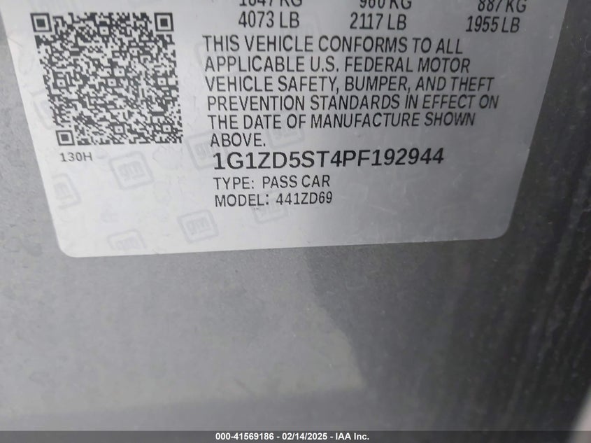 2023 CHEVROLET MALIBU VIN: 1G1ZD5ST4PF192944