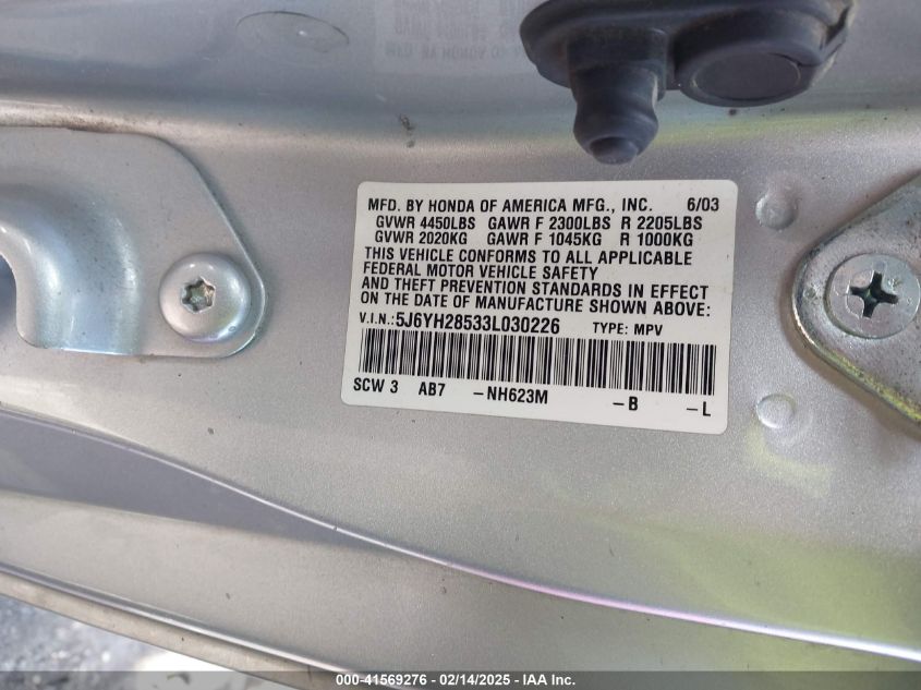 2003 Honda Element Ex VIN: 5J6YH28533L030226 Lot: 41569276