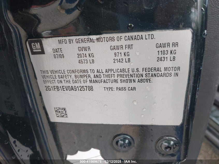 2010 CHEVROLET CAMARO VIN: 2G1FB1EV0A9125708