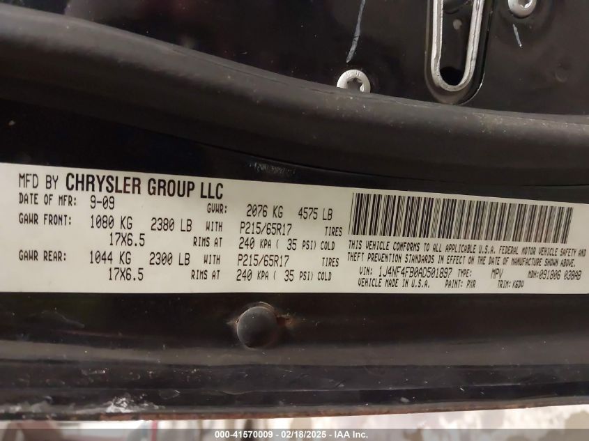 2010 Jeep Compass Sport VIN: 1J4NF4FB0AD501897 Lot: 41570009