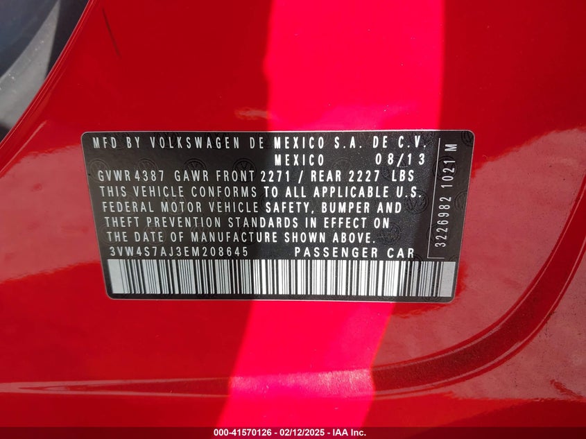 2014 VOLKSWAGEN JETTA VIN: 3VW4S7AJ3EM208645