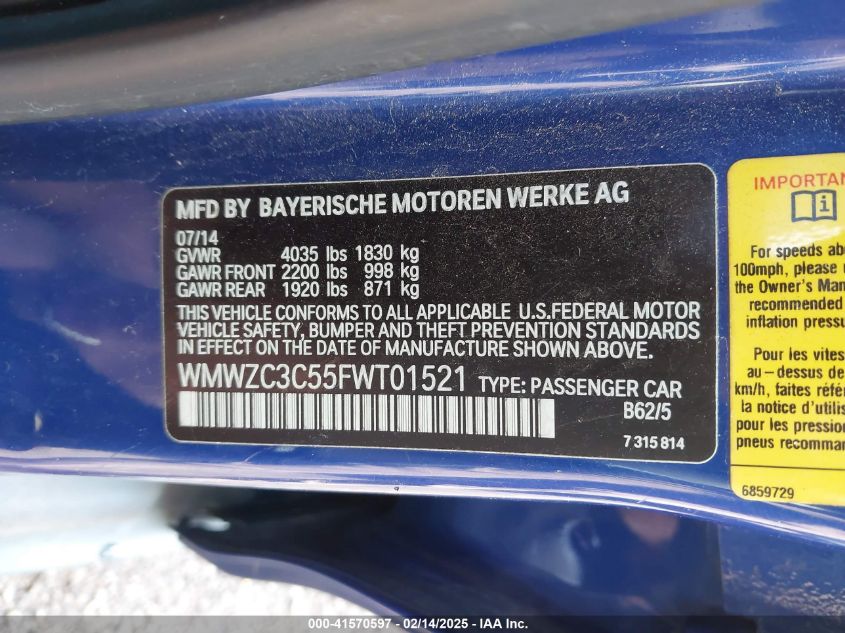 2015 Mini Countryman Cooper S VIN: WMWZC3C55FWT01521 Lot: 41570597