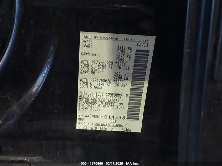 2013 Nissan Armada Platinum VIN: 5N1AA0NE9DN614538 Lot: 41570666