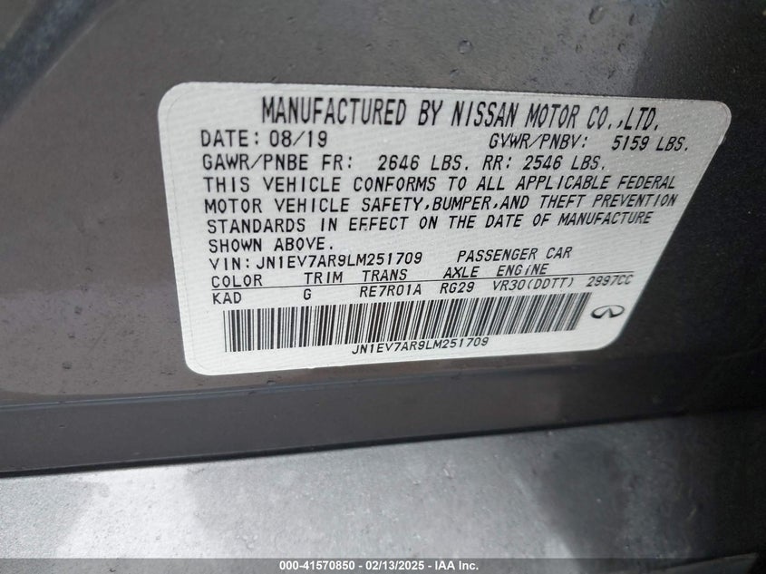 2020 INFINITI Q50 VIN: JN1EV7AR9LM251709