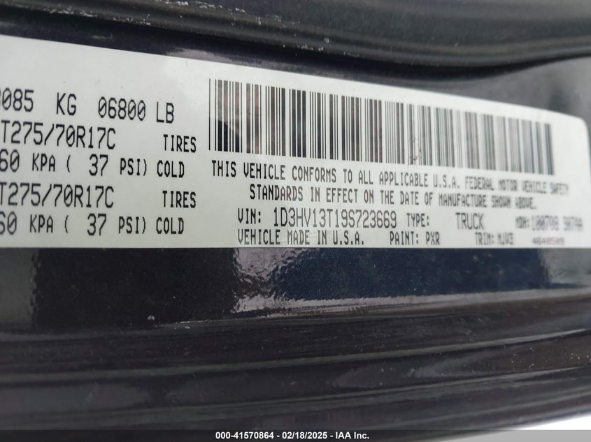 2009 DODGE RAM 1500 VIN: 1D3HV13T19S723669