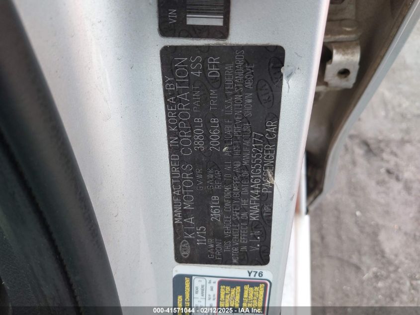 2016 Kia Forte Lx VIN: KNAFK4A61G555177 Lot: 41571044